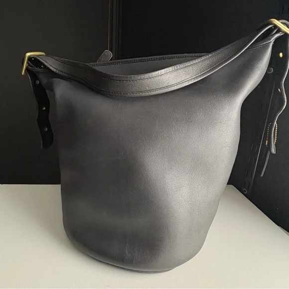 Coach 1970’s Black Leather Duffle Feed Sack Made in New York City - Picture 16 of 16